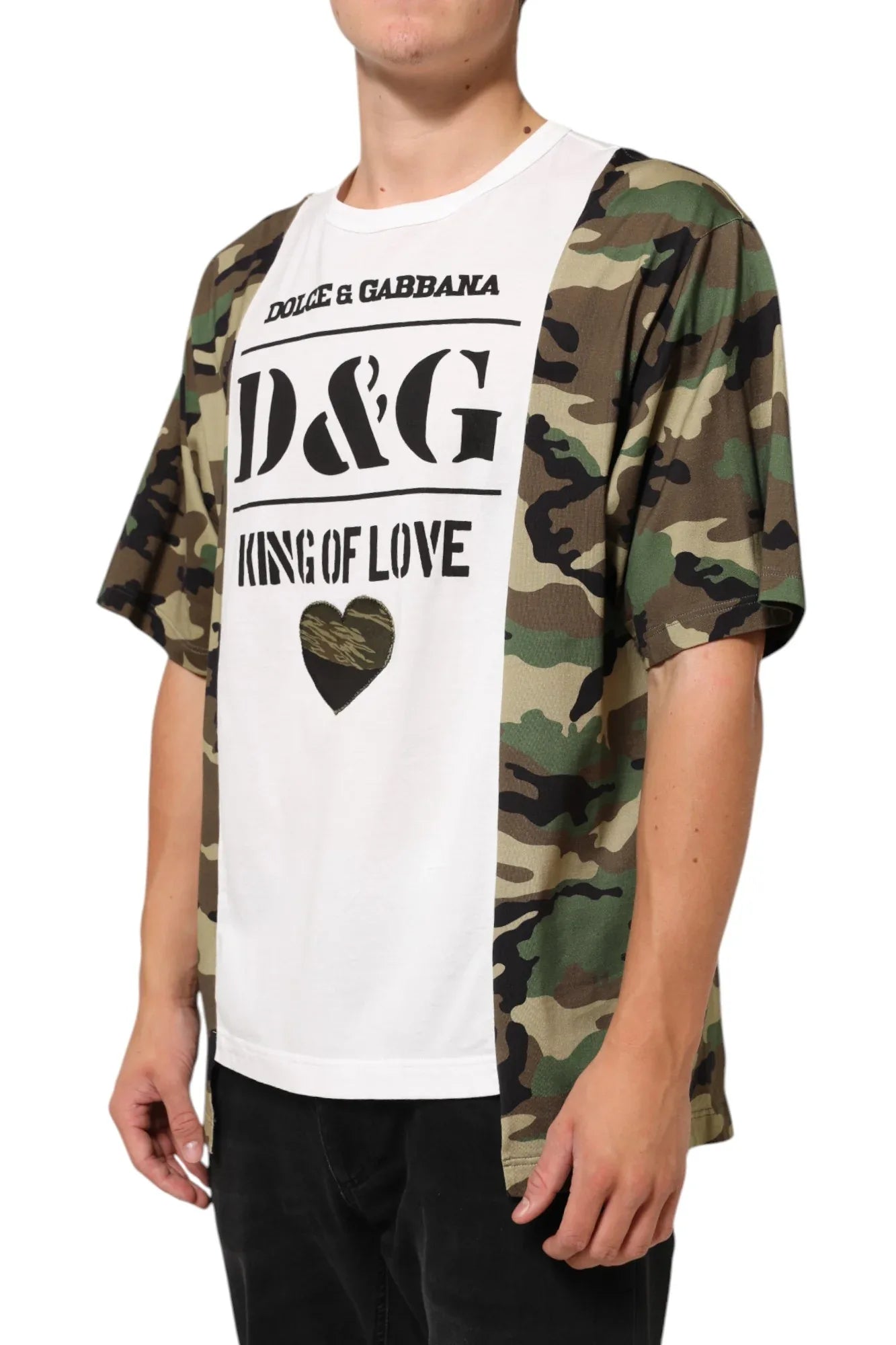 Dolce & Gabbana White Logo Camouflage Crew Neck Men T-shirt - Zeiniez