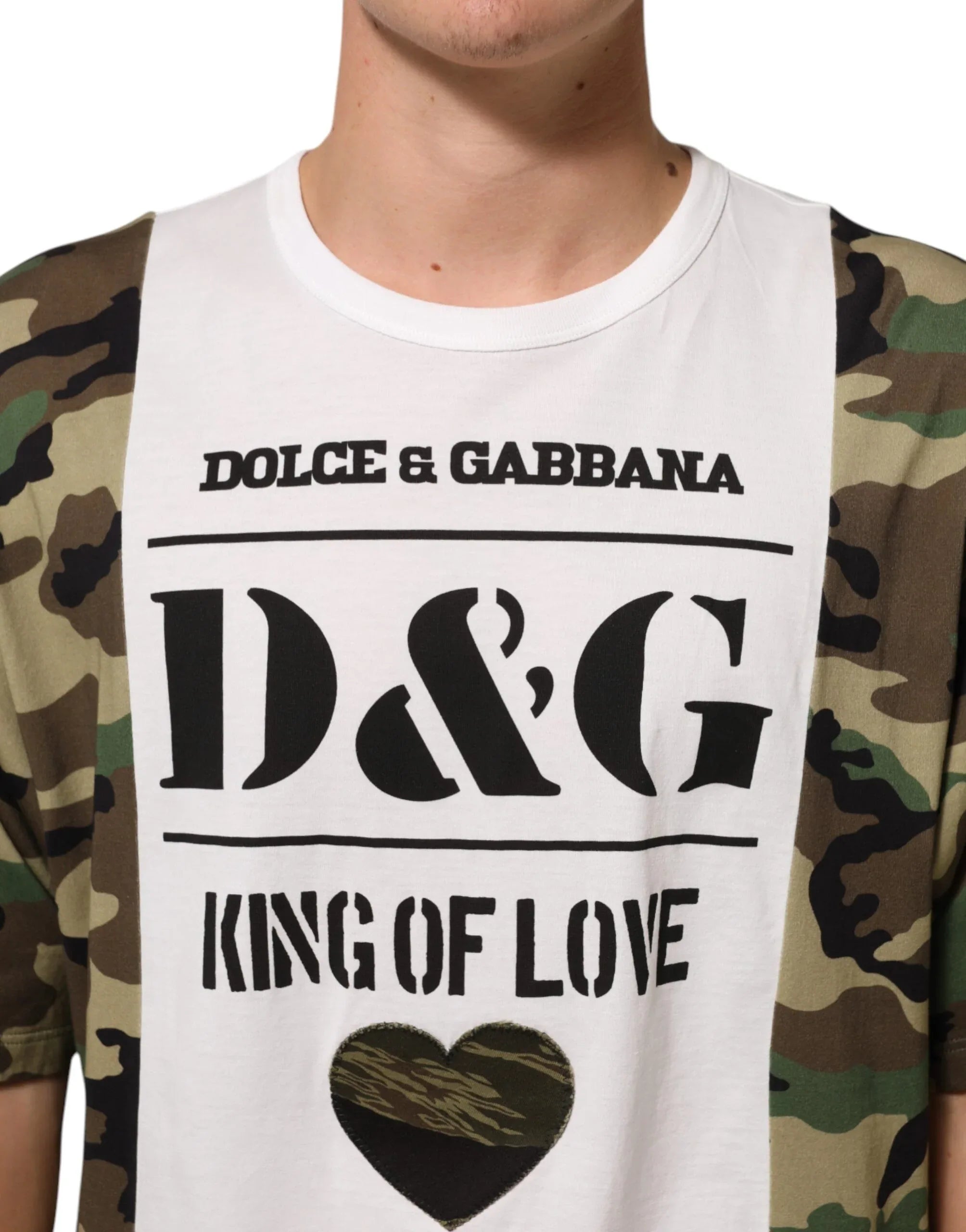 Dolce & Gabbana White Logo Camouflage Crew Neck Men T-shirt - Zeiniez