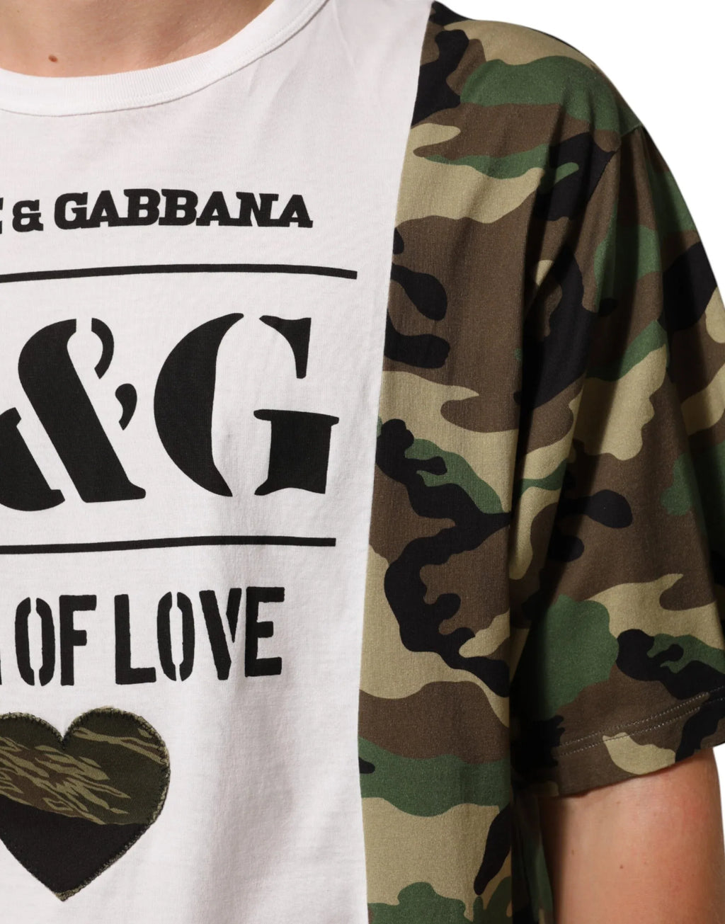 Dolce & Gabbana White Logo Camouflage Crew Neck Men T-shirt - Zeiniez