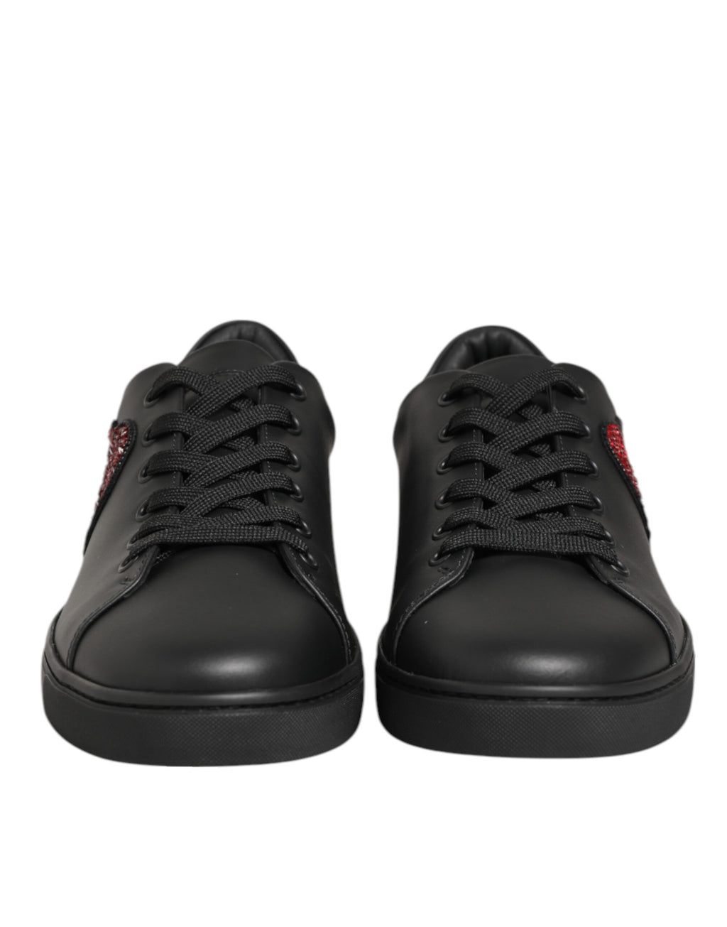 Dolce & Gabbana Black Leather Crystal Heart Sneakers  Shoes - Zeiniez