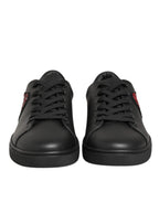 Dolce & Gabbana Black Leather Crystal Heart Sneakers  Shoes - Zeiniez