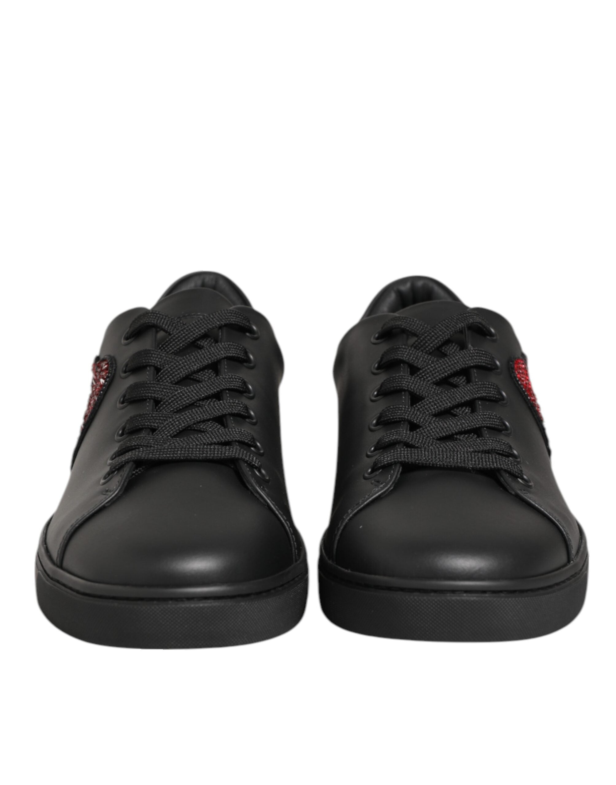 Dolce & Gabbana Black Leather Crystal Heart Sneakers  Shoes - Zeiniez