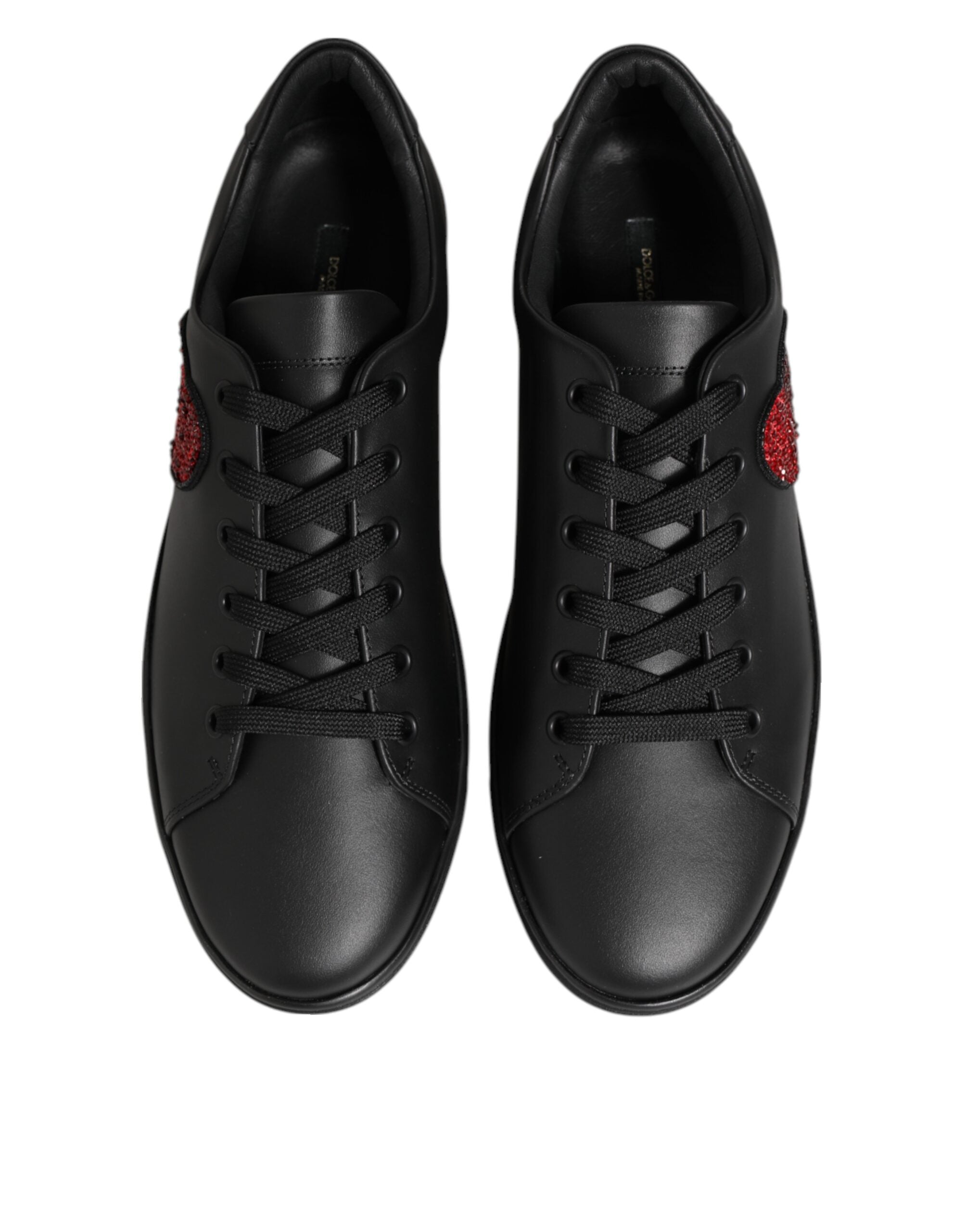 Dolce & Gabbana Black Leather Crystal Heart Sneakers  Shoes - Zeiniez