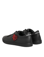 Dolce & Gabbana Black Leather Crystal Heart Sneakers  Shoes - Zeiniez