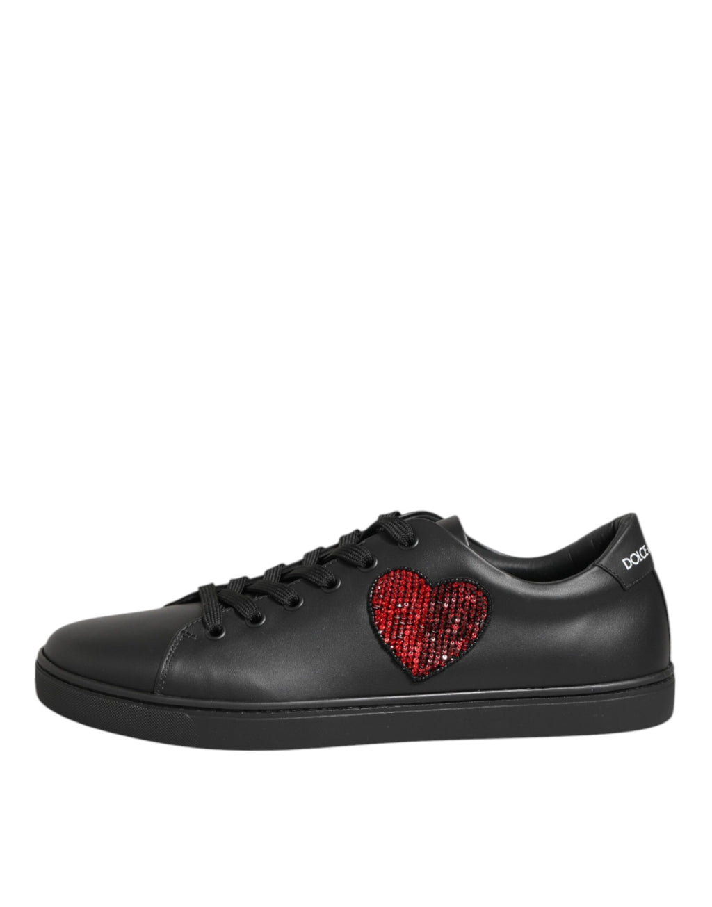 Dolce & Gabbana Black Leather Crystal Heart Sneakers  Shoes - Zeiniez