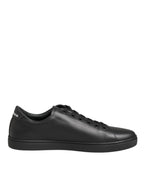 Dolce & Gabbana Black Leather Crystal Heart Sneakers  Shoes - Zeiniez