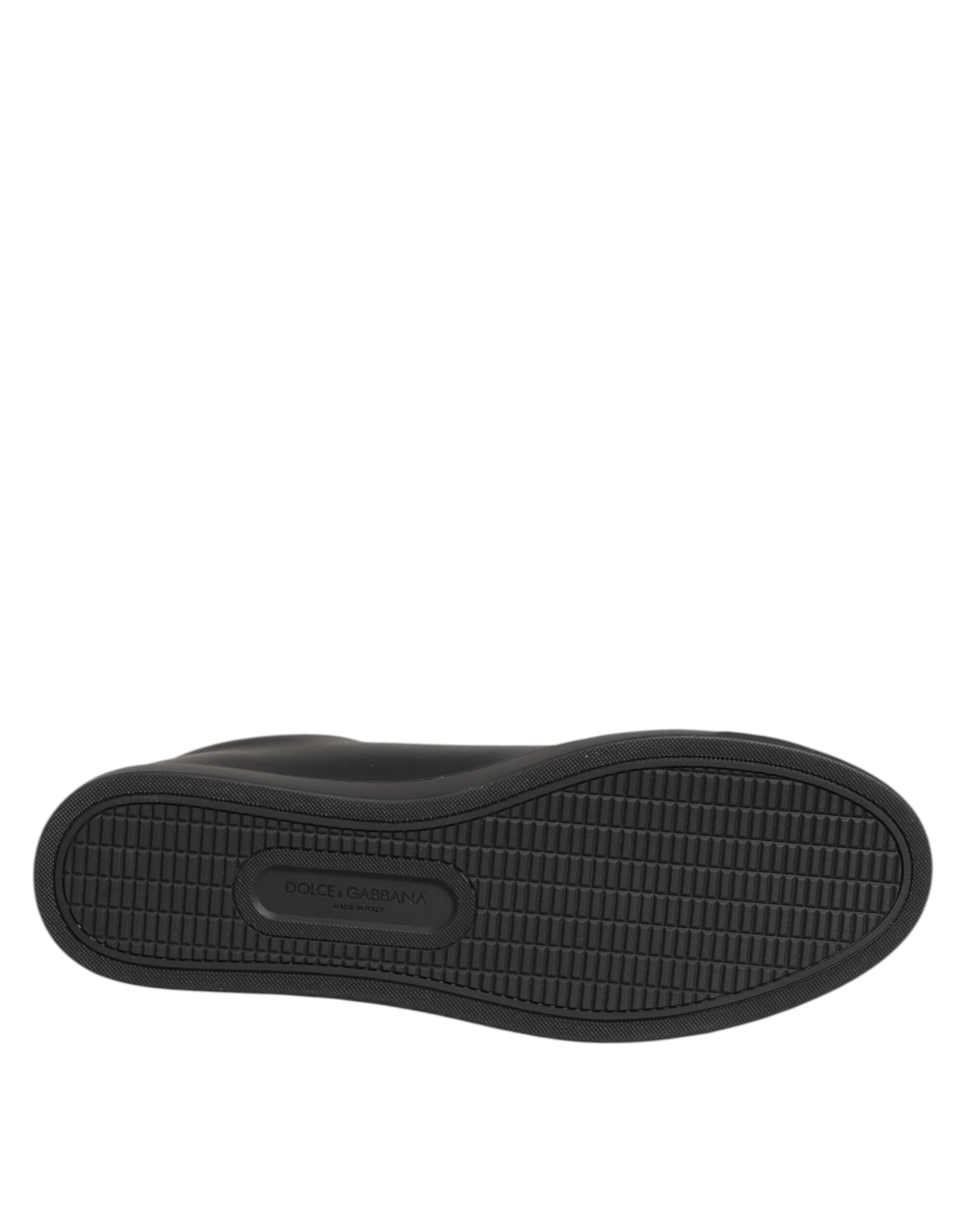 Dolce & Gabbana Black Leather Crystal Heart Sneakers  Shoes - Zeiniez