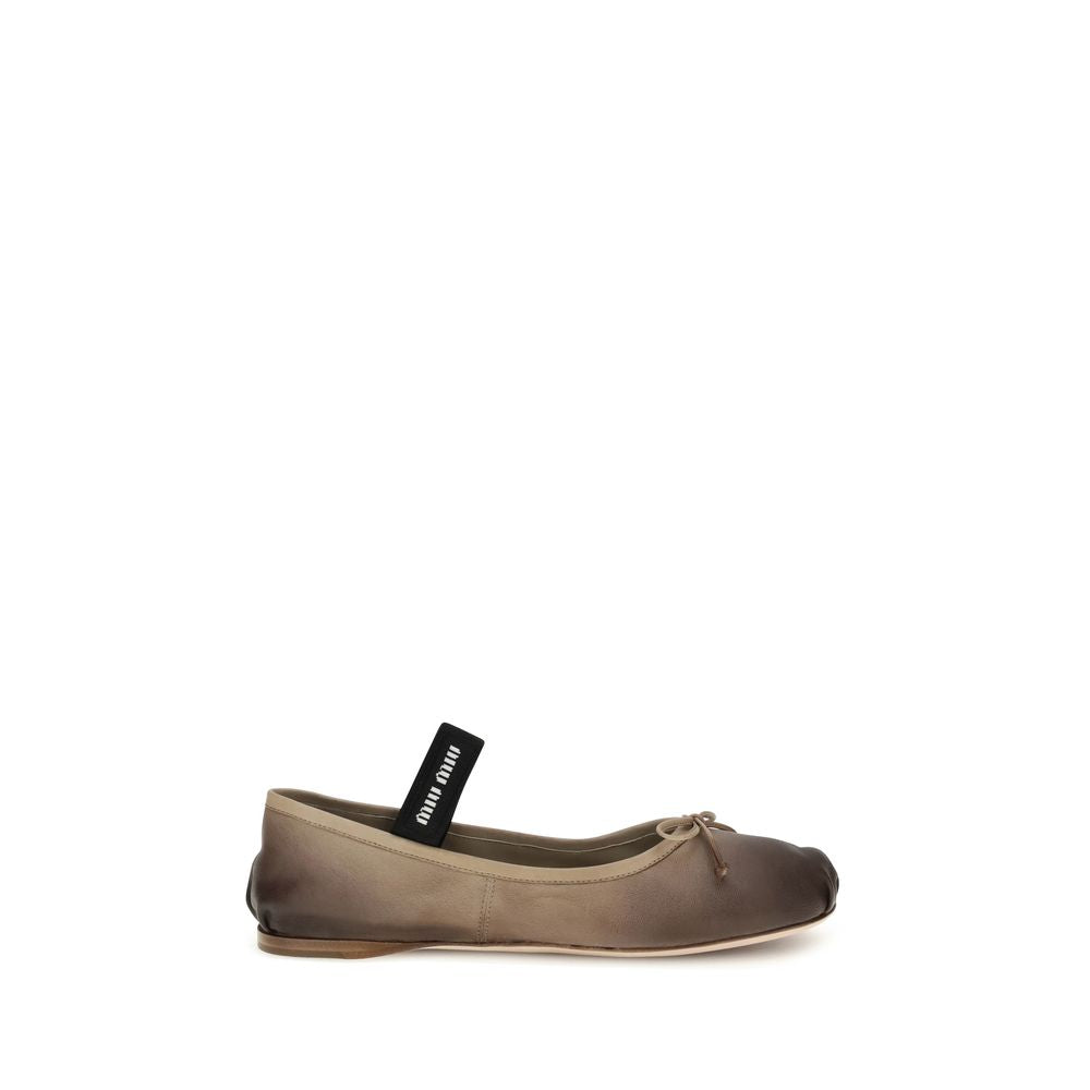Miu Miu Brown Calf Leather Bos Taurus Ballet Flats