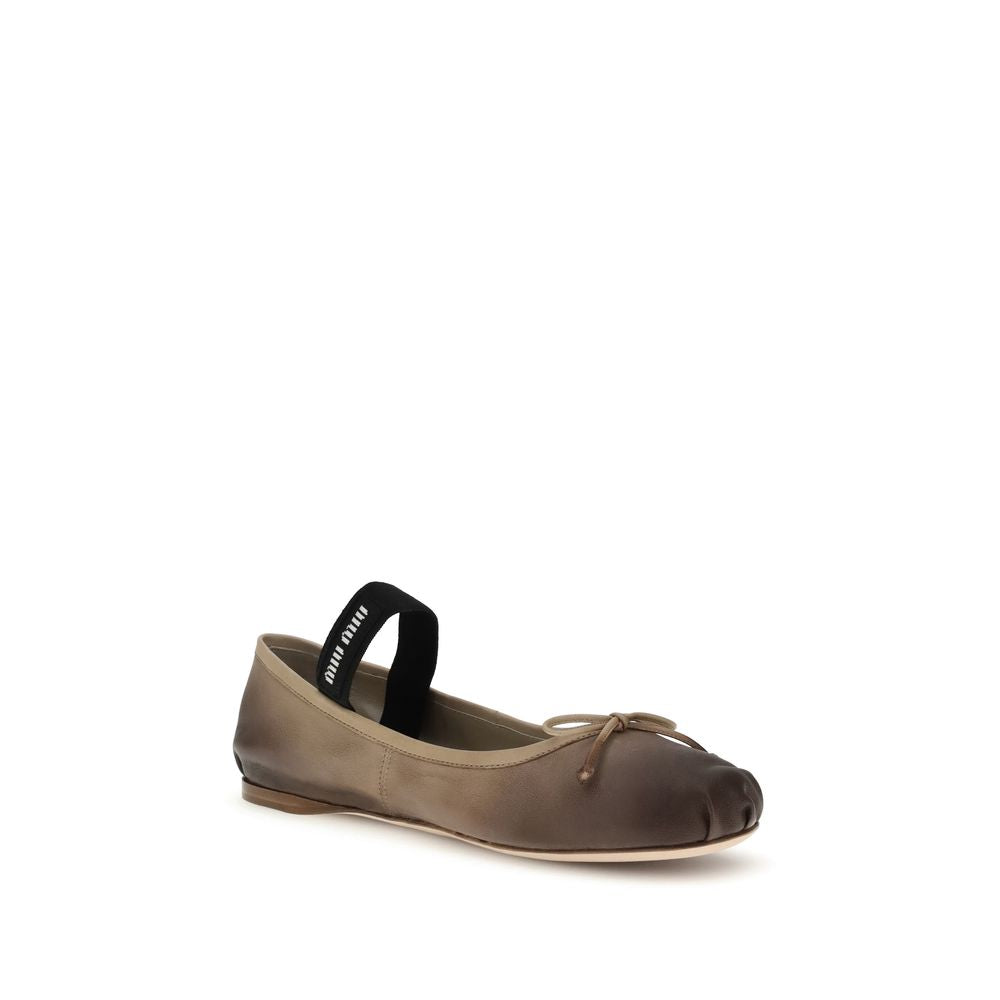 Miu Miu Brown Calf Leather Bos Taurus Ballet Flats