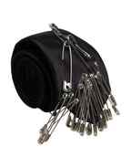 Dolce & Gabbana Black Safety Pins Silk Adjustable Necktie Accessory Tie - Zeiniez