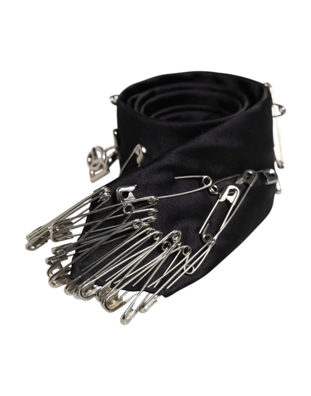 Dolce & Gabbana Black Safety Pins Silk Adjustable Necktie Accessory Tie - Zeiniez