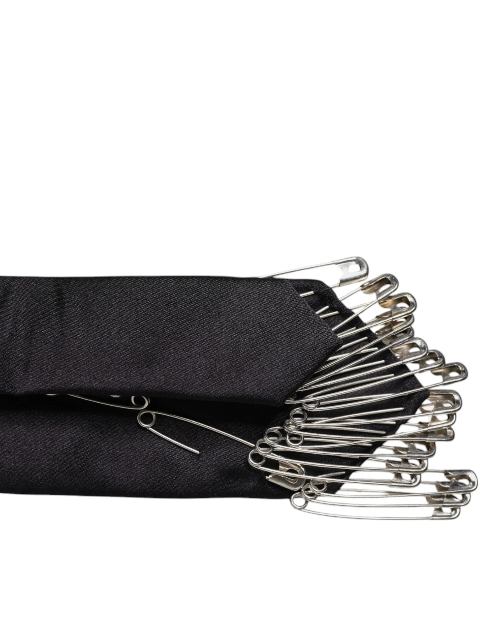 Dolce & Gabbana Black Safety Pins Silk Adjustable Necktie Accessory Tie - Zeiniez