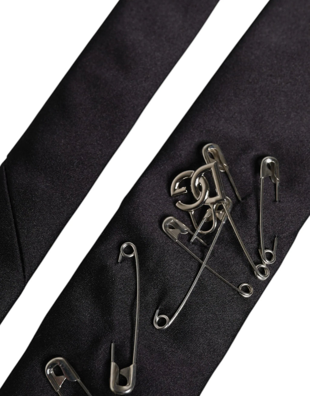 Dolce & Gabbana Black Safety Pins Silk Adjustable Necktie Accessory Tie - Zeiniez