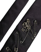 Dolce & Gabbana Black Safety Pins Silk Adjustable Necktie Accessory Tie - Zeiniez