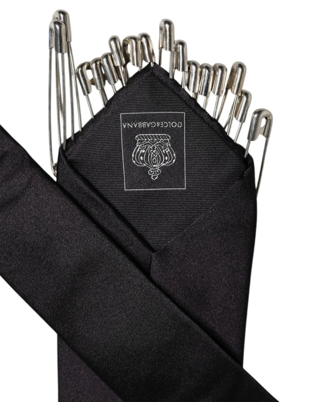 Dolce & Gabbana Black Safety Pins Silk Adjustable Necktie Accessory Tie - Zeiniez