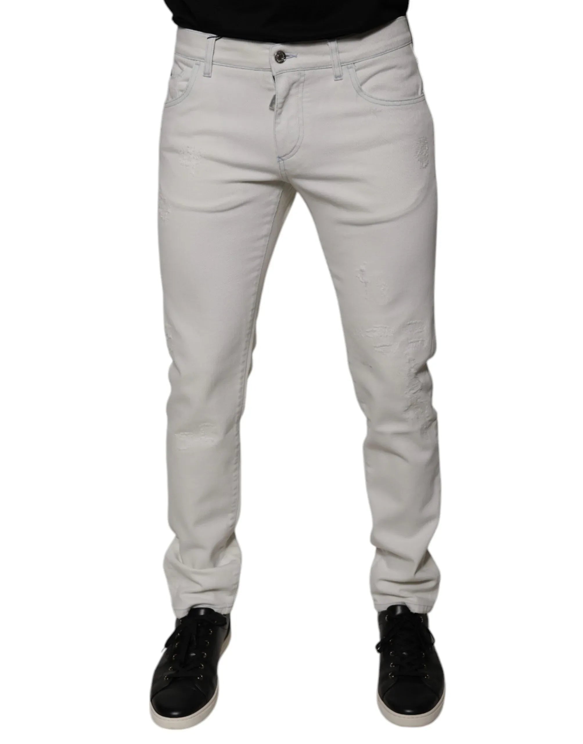 Dolce & Gabbana White Cotton Stretch Skinny Men Denim Jeans - Zeiniez