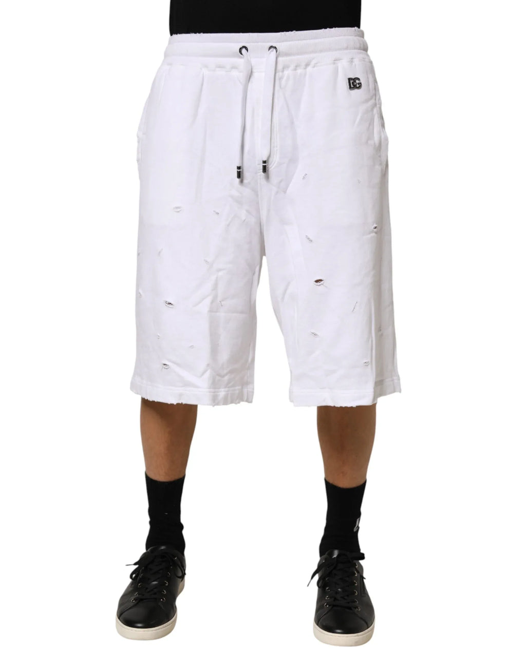 Dolce & Gabbana White Distressed Cotton Men Bermuda Shorts - Zeiniez