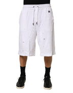 Dolce & Gabbana White Distressed Cotton Men Bermuda Shorts - Zeiniez
