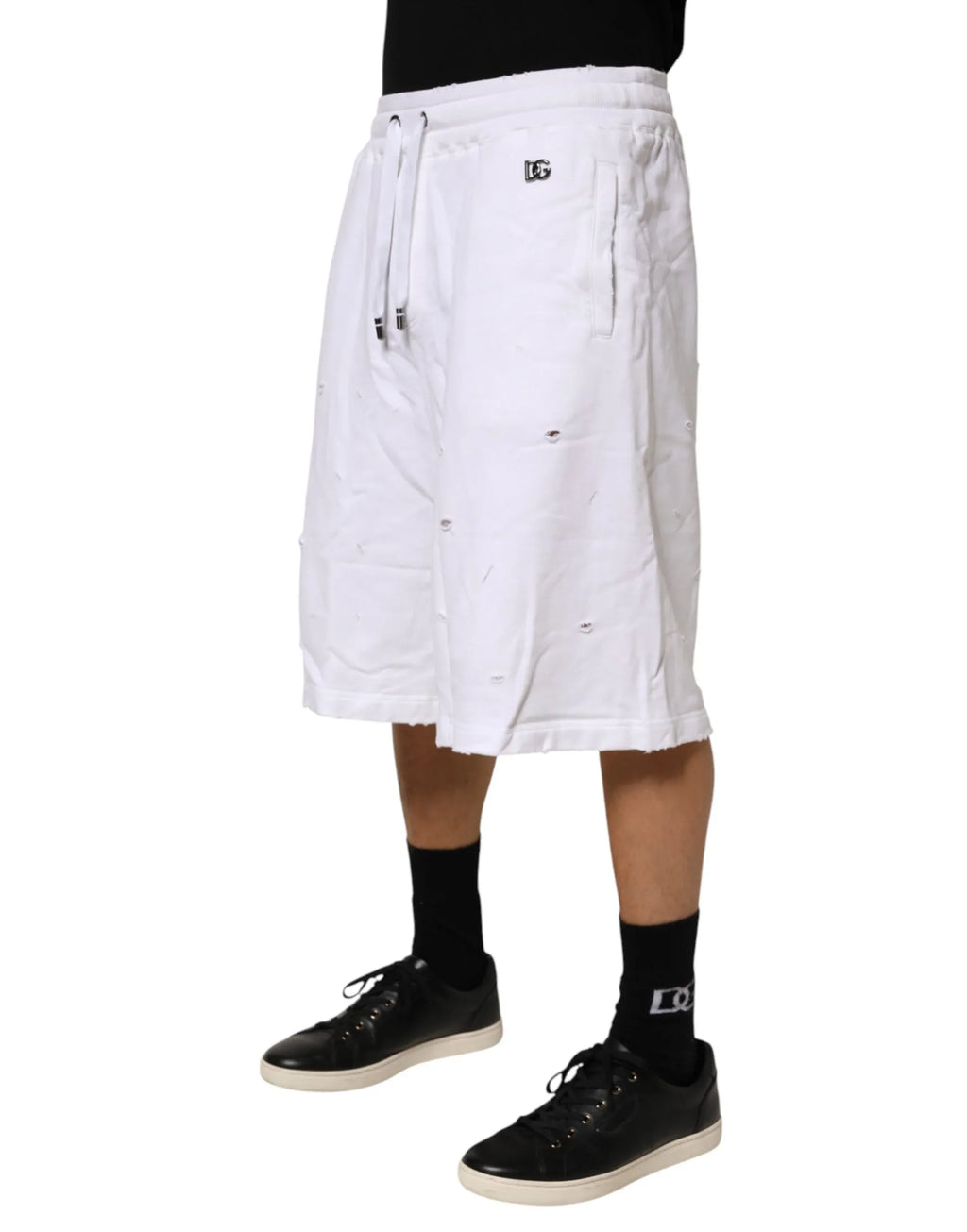 Dolce & Gabbana White Distressed Cotton Men Bermuda Shorts - Zeiniez