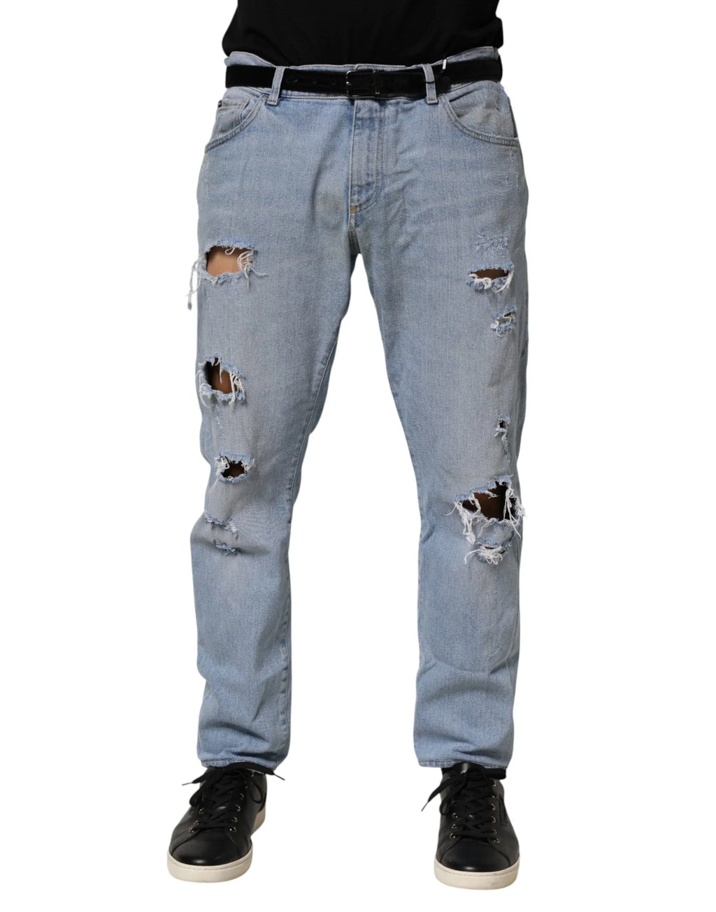 Dolce & Gabbana Blue Cotton Distressed Slim Fit Denim Jeans - Zeiniez