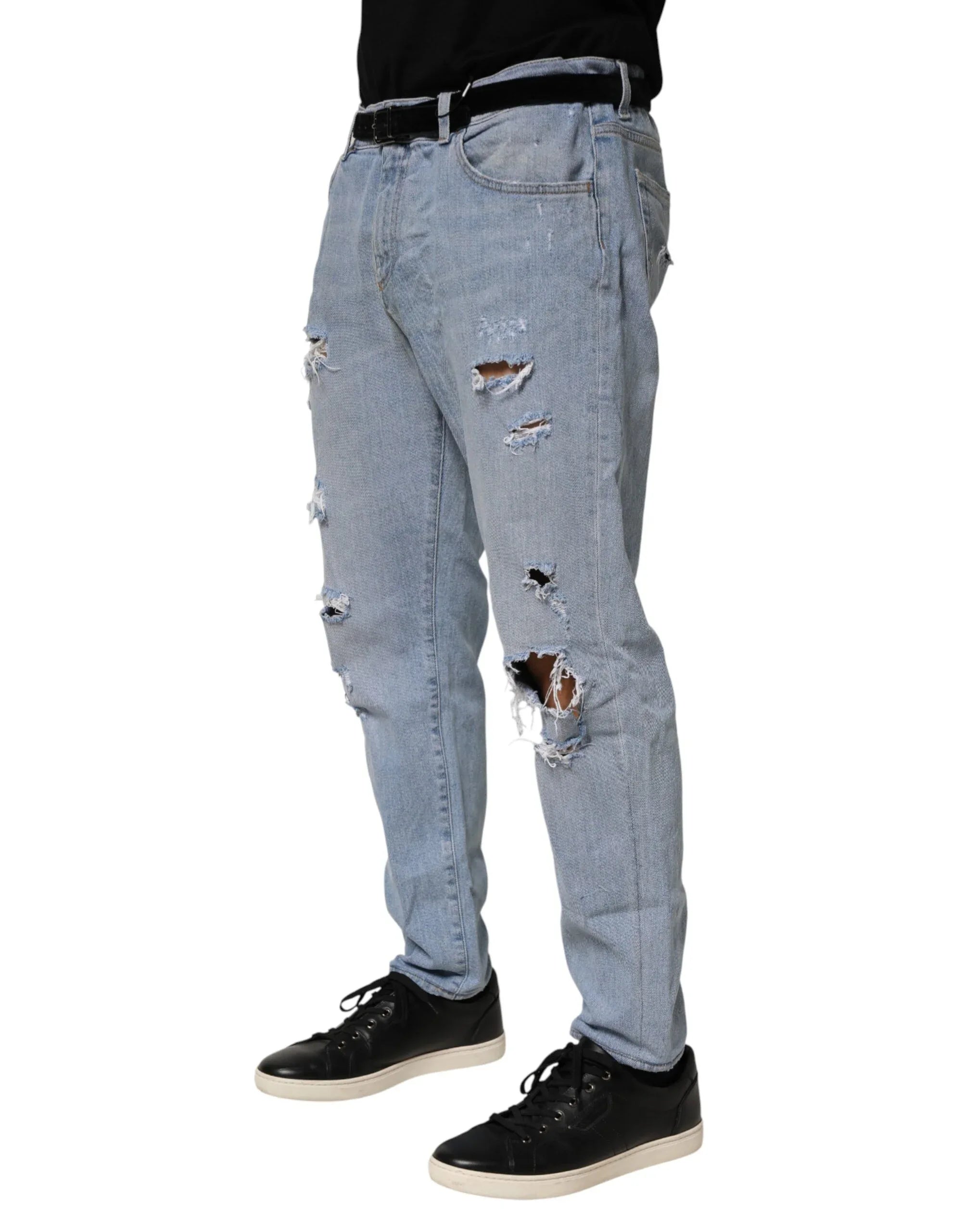 Dolce & Gabbana Blue Cotton Distressed Slim Fit Denim Jeans - Zeiniez