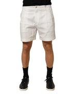 Dolce & Gabbana White Cotton Mid Waist Men Bermuda Shorts - Zeiniez