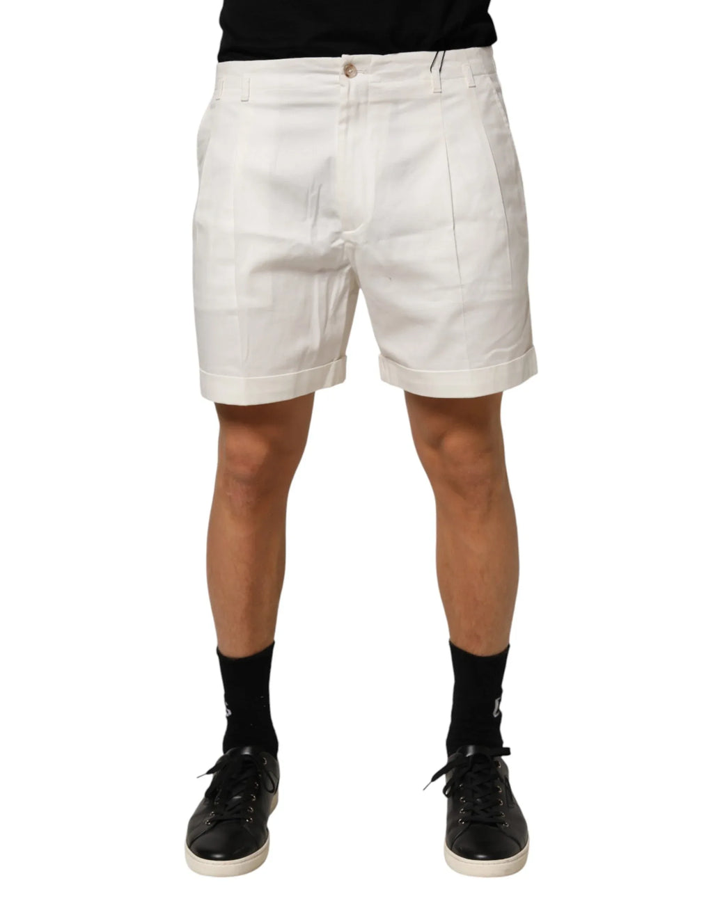 Dolce & Gabbana White Cotton Mid Waist Men Bermuda Shorts - Zeiniez