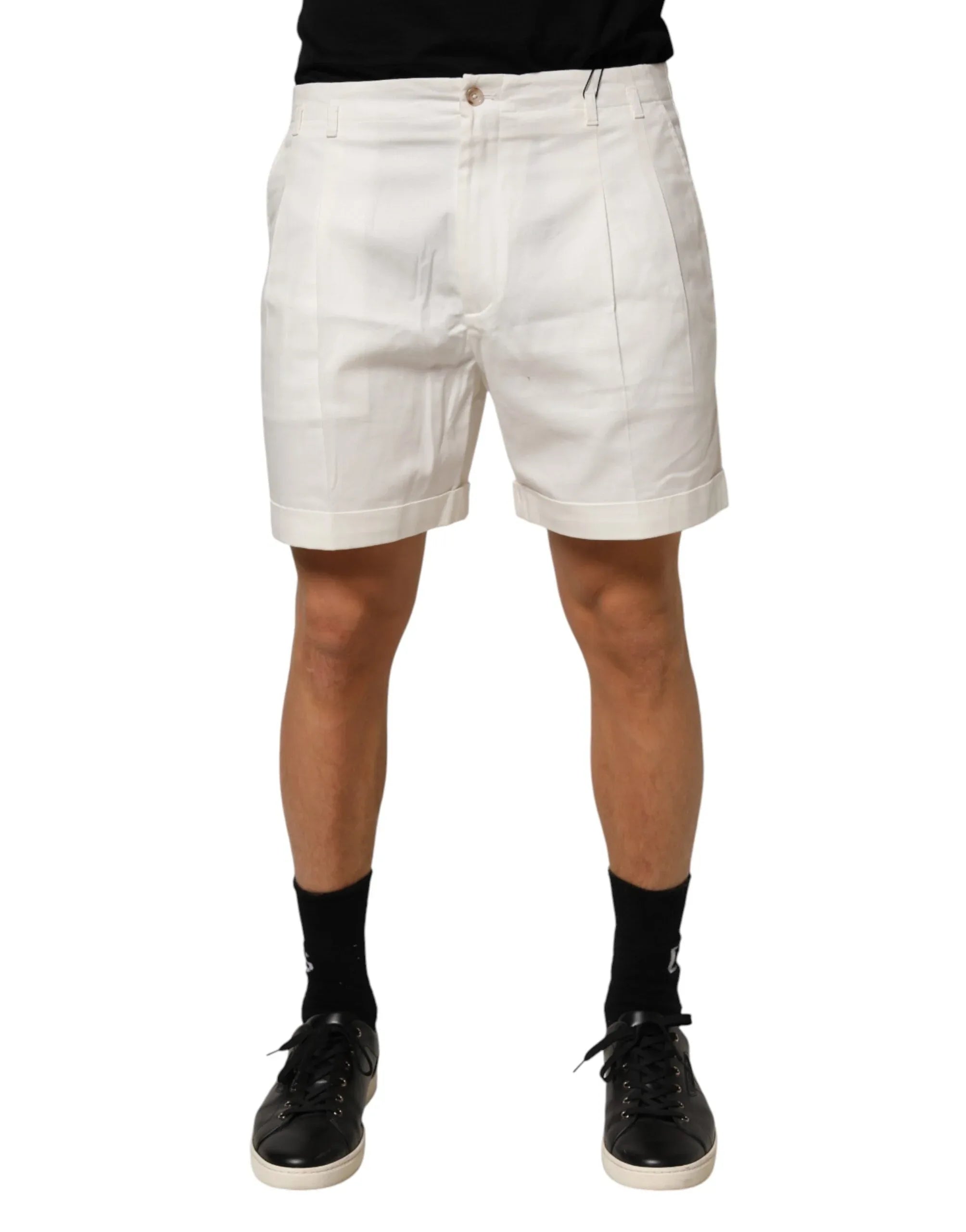 Dolce & Gabbana White Cotton Mid Waist Men Bermuda Shorts - Zeiniez