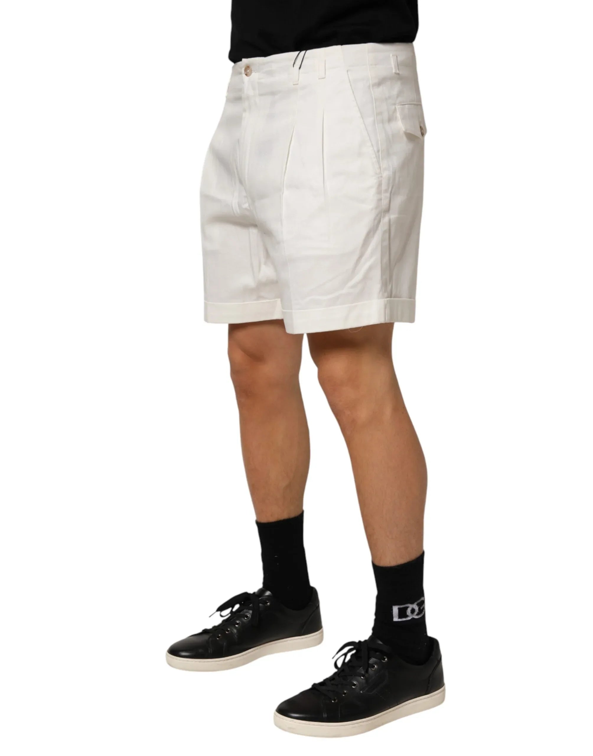 Dolce & Gabbana White Cotton Mid Waist Men Bermuda Shorts - Zeiniez