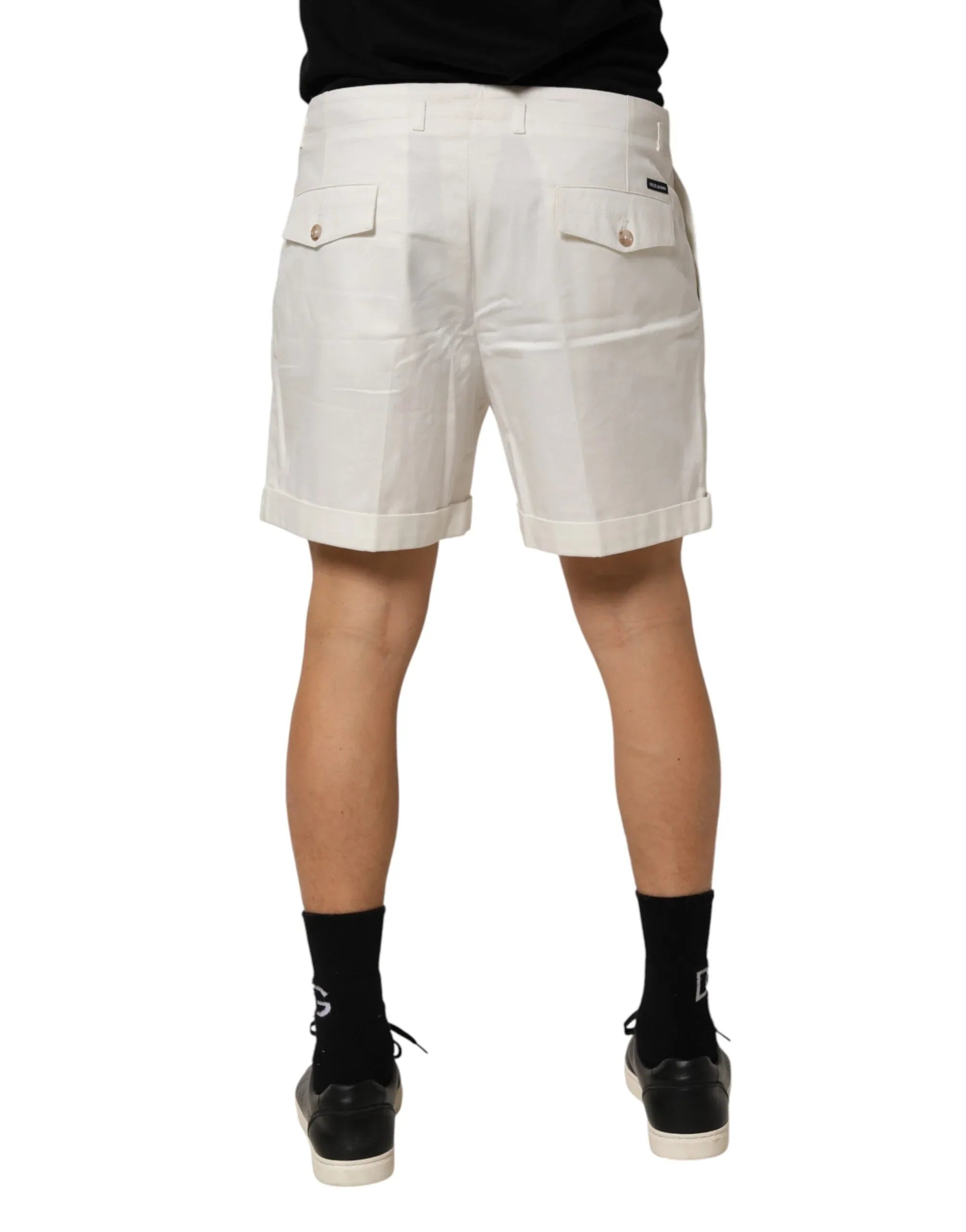 Dolce & Gabbana White Cotton Mid Waist Men Bermuda Shorts - Zeiniez
