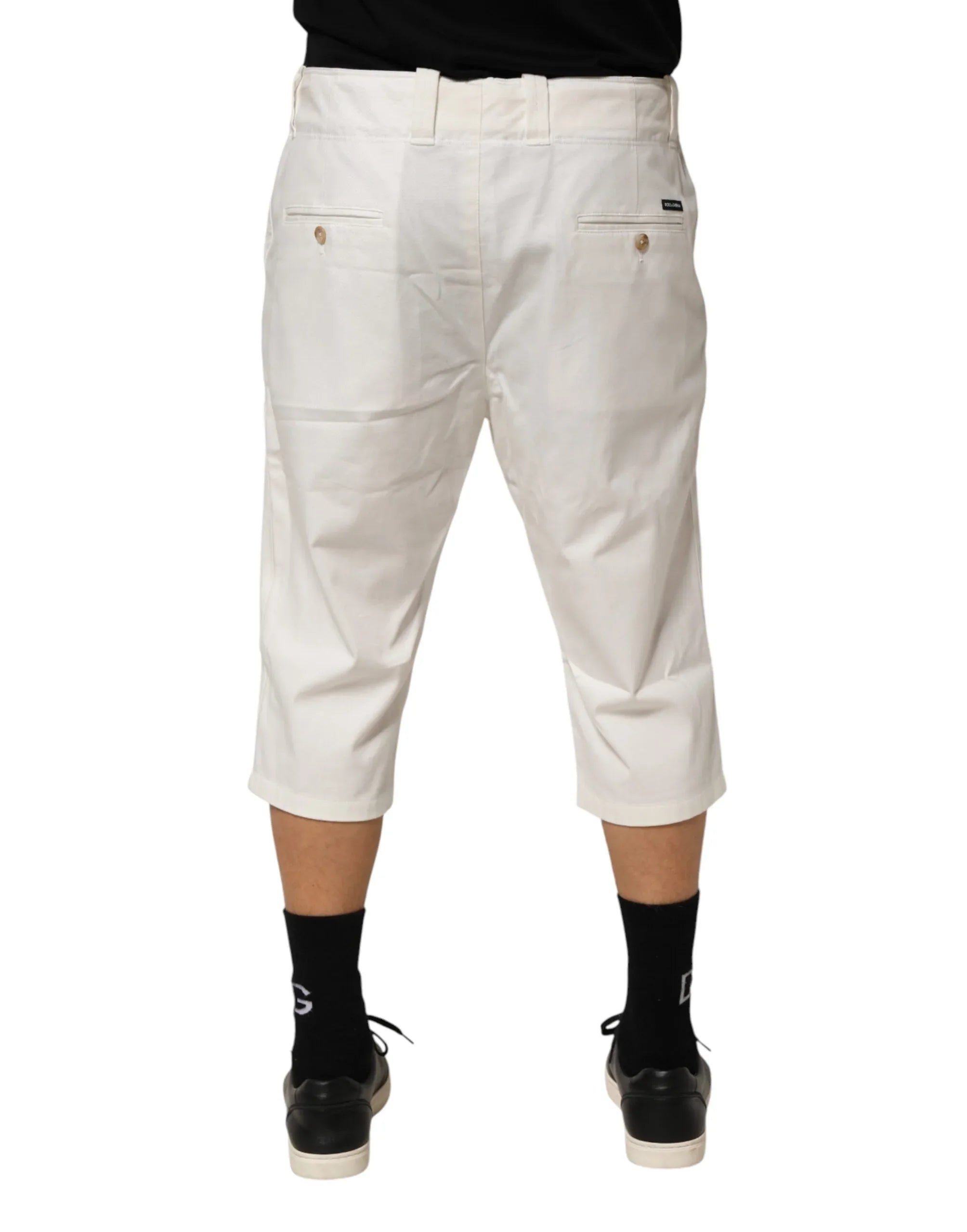 Dolce & Gabbana White Cotton Stretch Cropped Trouser Pants - Zeiniez