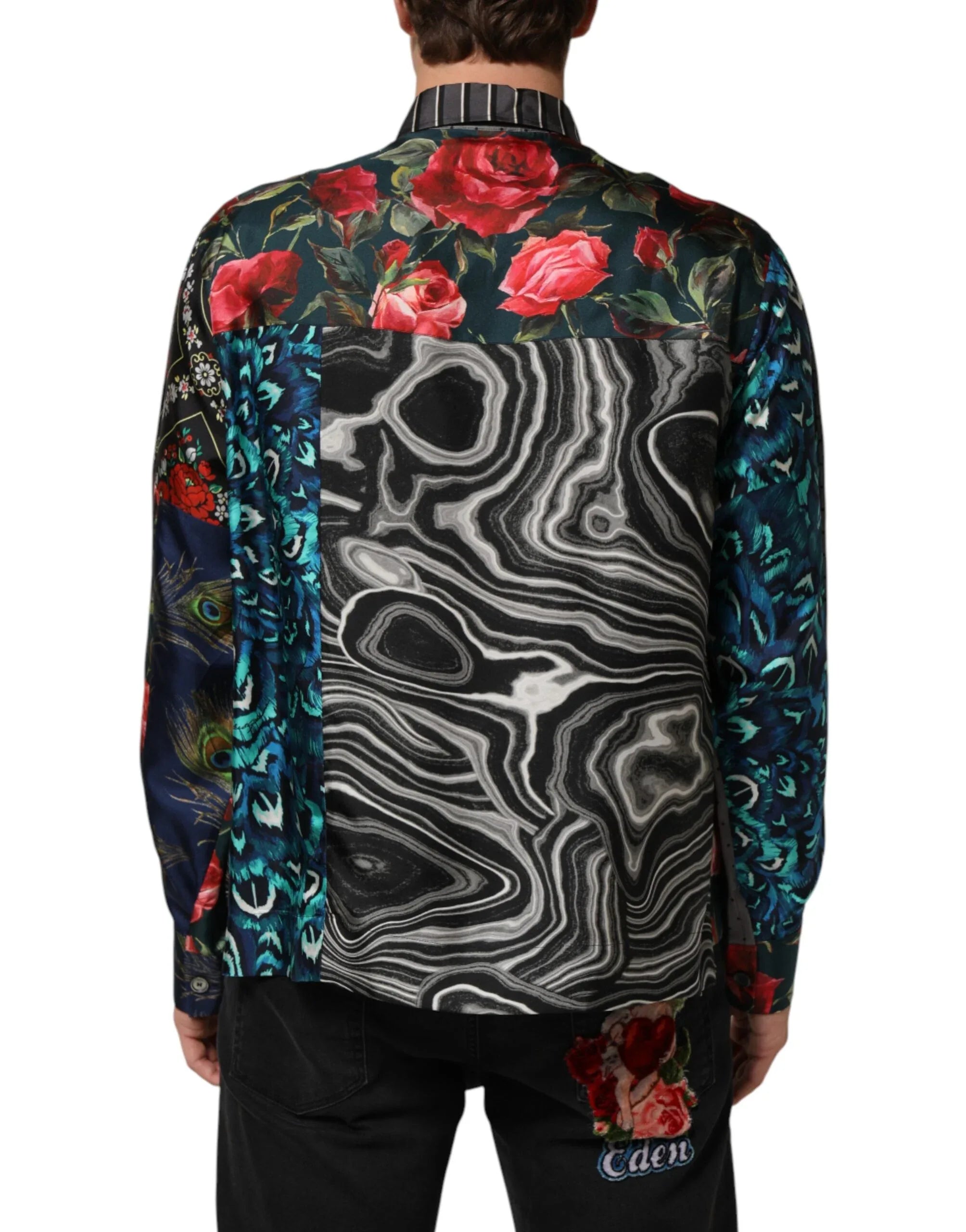 Dolce & Gabbana Multicolor Patchwork Long Sleeves Silk Shirt - Zeiniez
