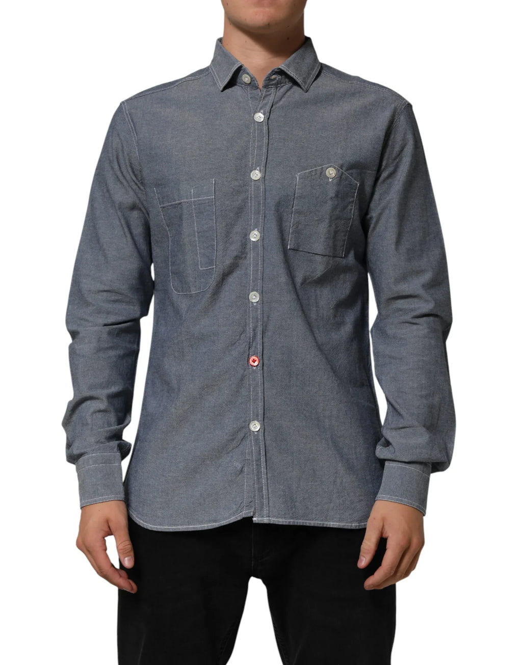 AGLINI Blue Denim Regular Fit Collared Long Sleeve Casual Shirt - Zeiniez