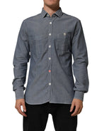 AGLINI Blue Denim Regular Fit Collared Long Sleeve Casual Shirt - Zeiniez