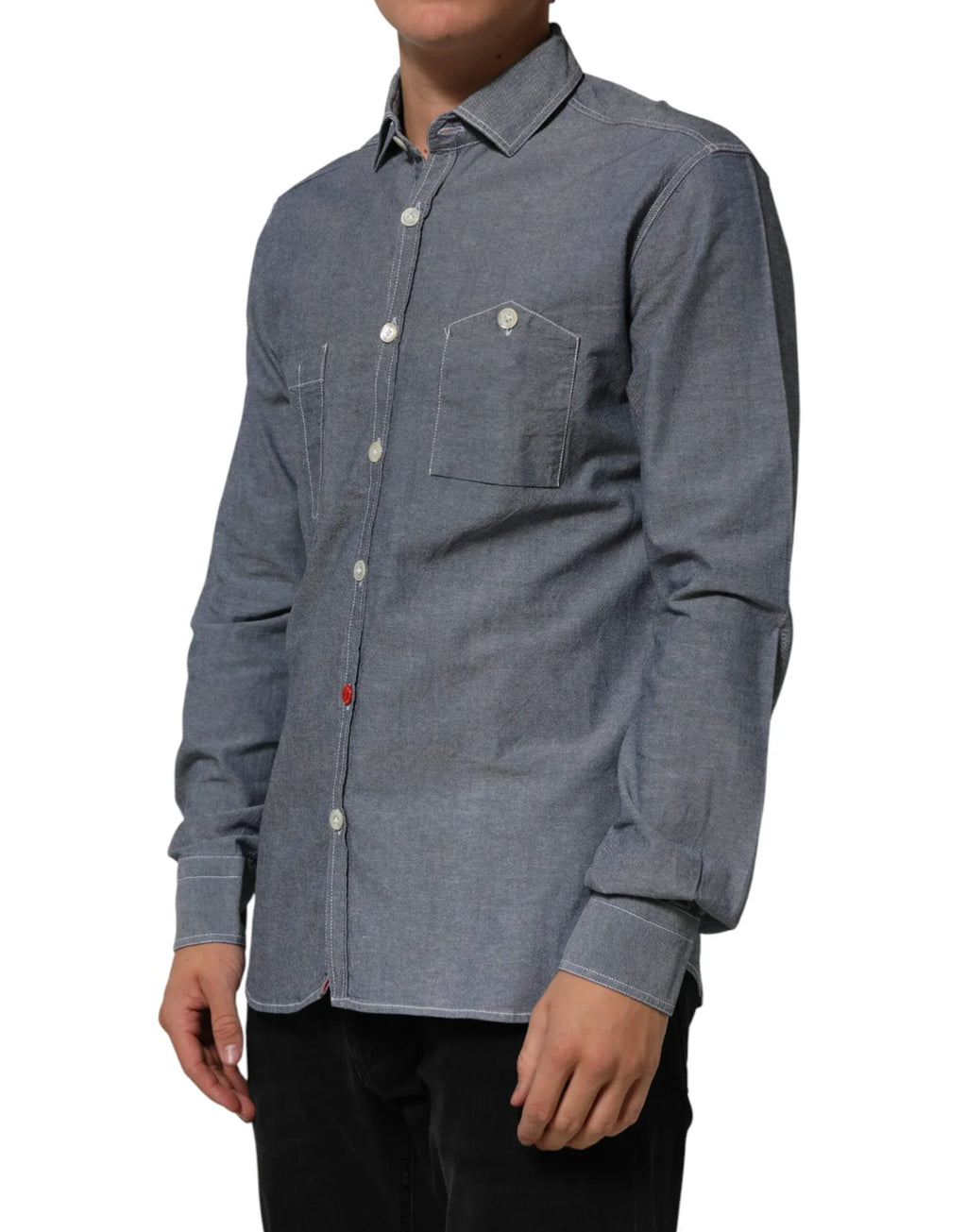 AGLINI Blue Denim Regular Fit Collared Long Sleeve Casual Shirt - Zeiniez