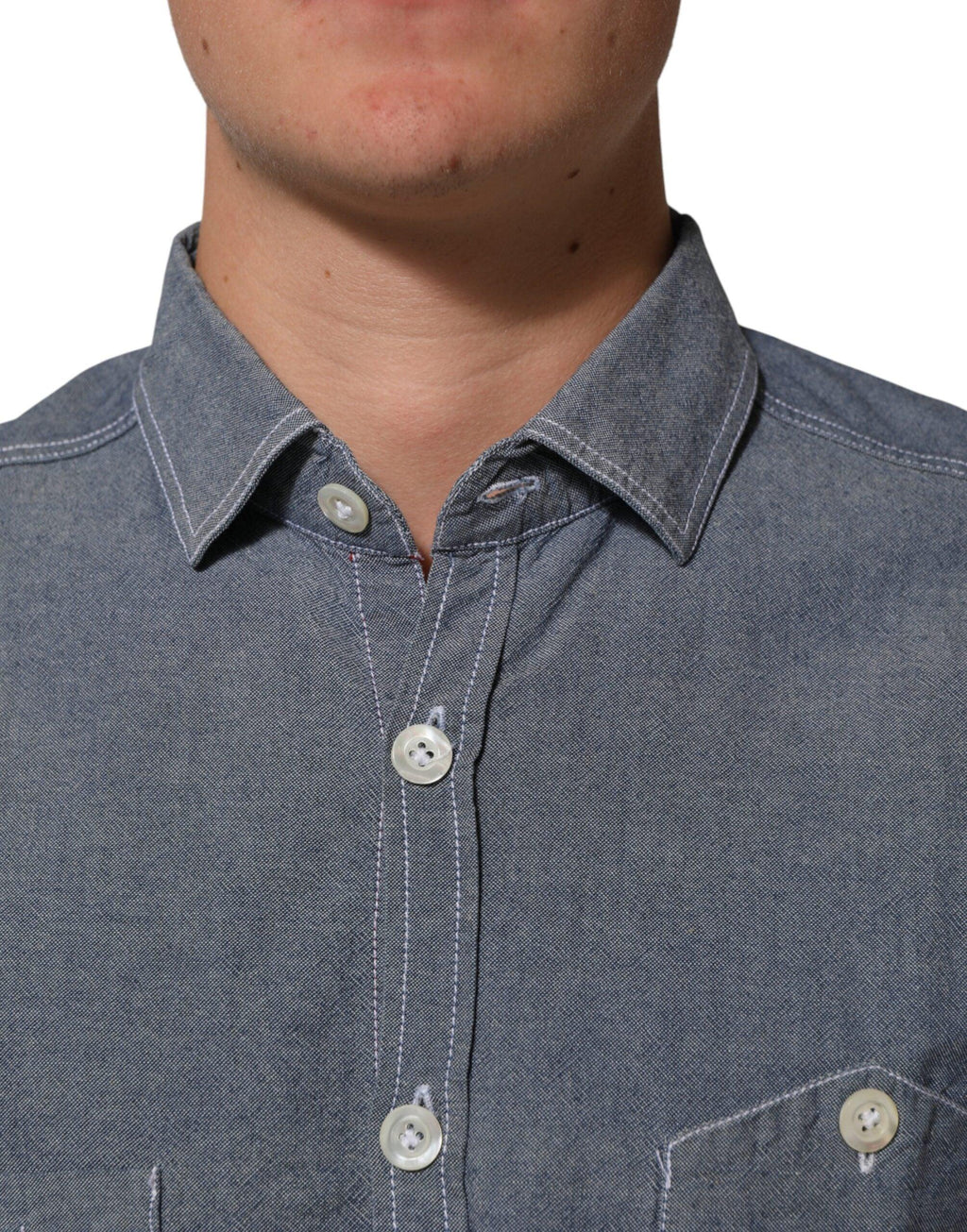 AGLINI Blue Denim Regular Fit Collared Long Sleeve Casual Shirt - Zeiniez