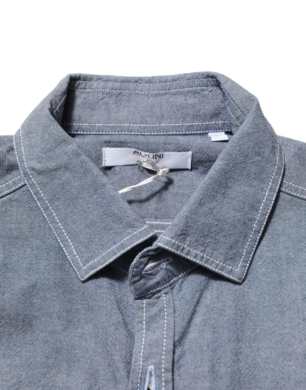 AGLINI Blue Denim Regular Fit Collared Long Sleeve Casual Shirt - Zeiniez