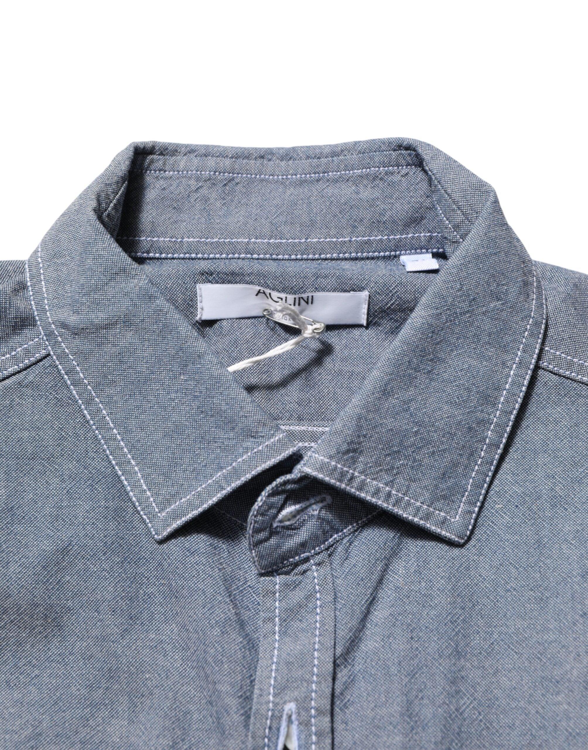AGLINI Blue Denim Regular Fit Collared Long Sleeve Casual Shirt - Zeiniez