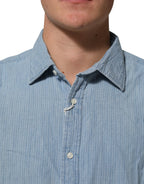 Deperlu Blue Denim Regular Fit Collared Long Sleeve Men Shirt - Zeiniez