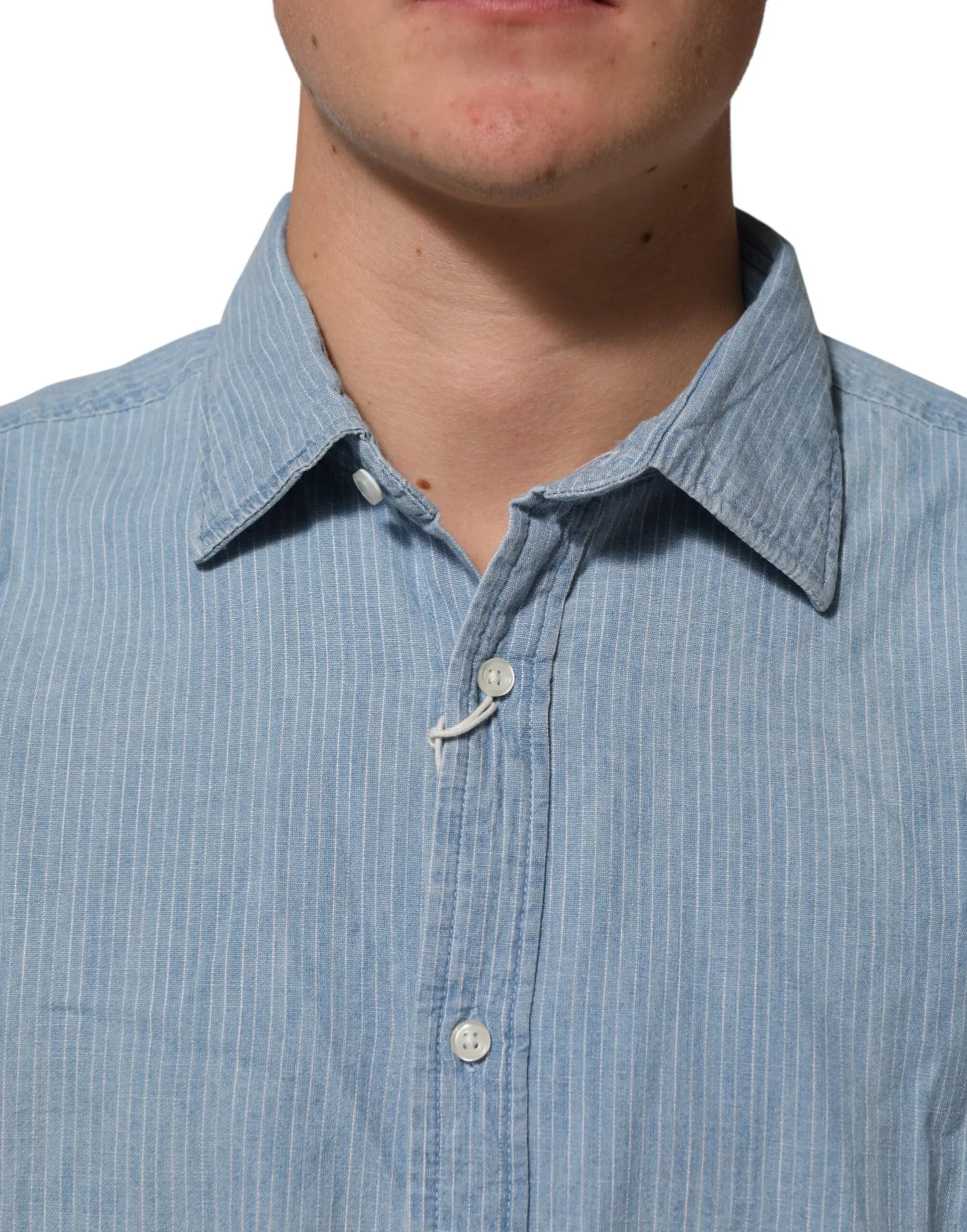 Deperlu Blue Denim Regular Fit Collared Long Sleeve Men Shirt - Zeiniez