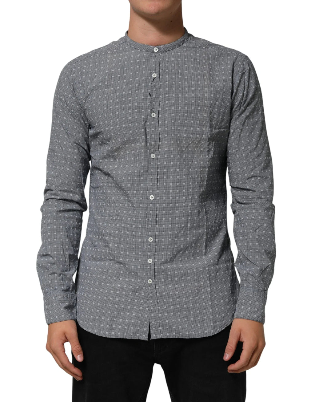 AGLINI Gray Polka Dot Cotton Button Down Long Sleeves Shirt - Zeiniez