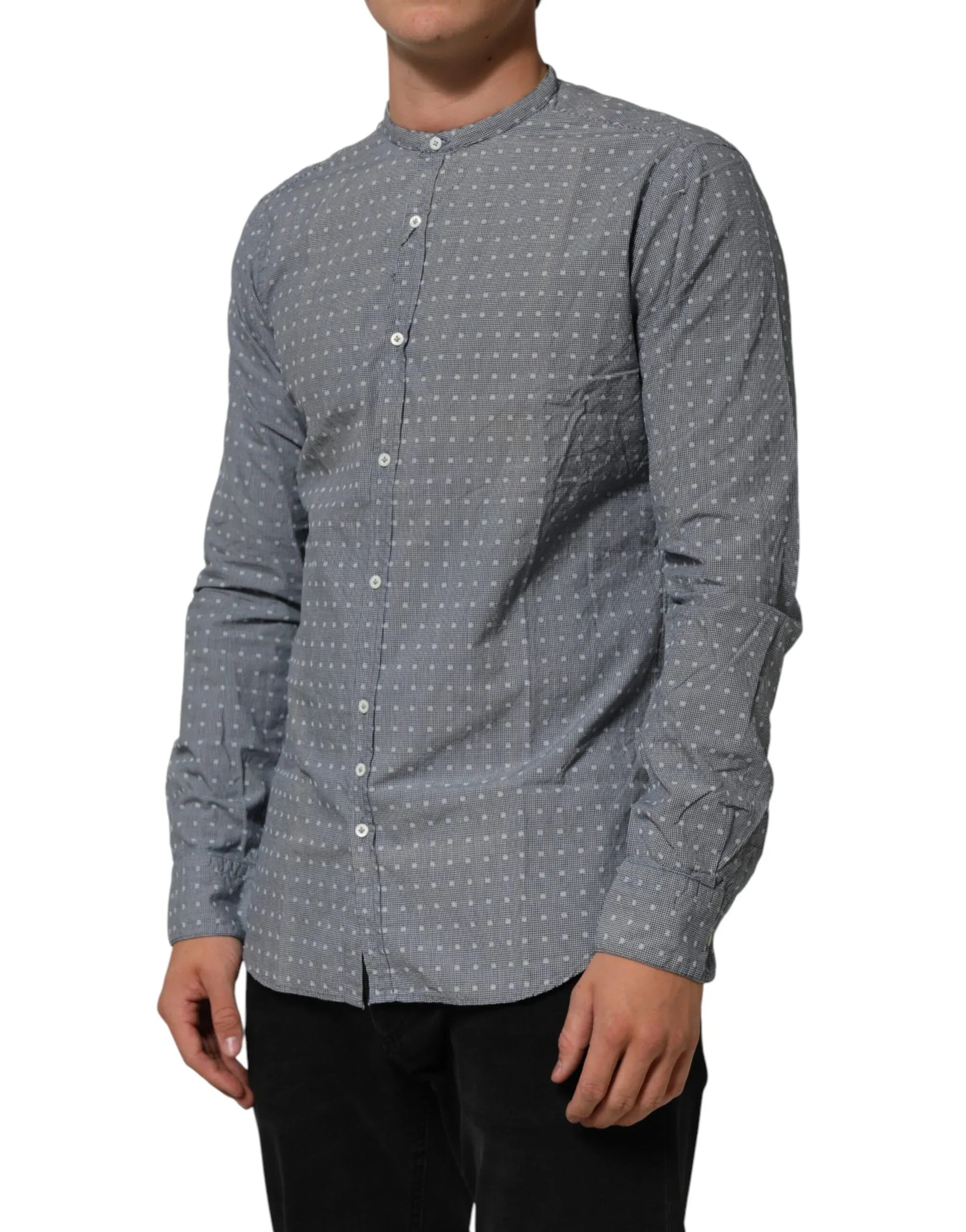 AGLINI Gray Polka Dot Cotton Button Down Long Sleeves Shirt - Zeiniez