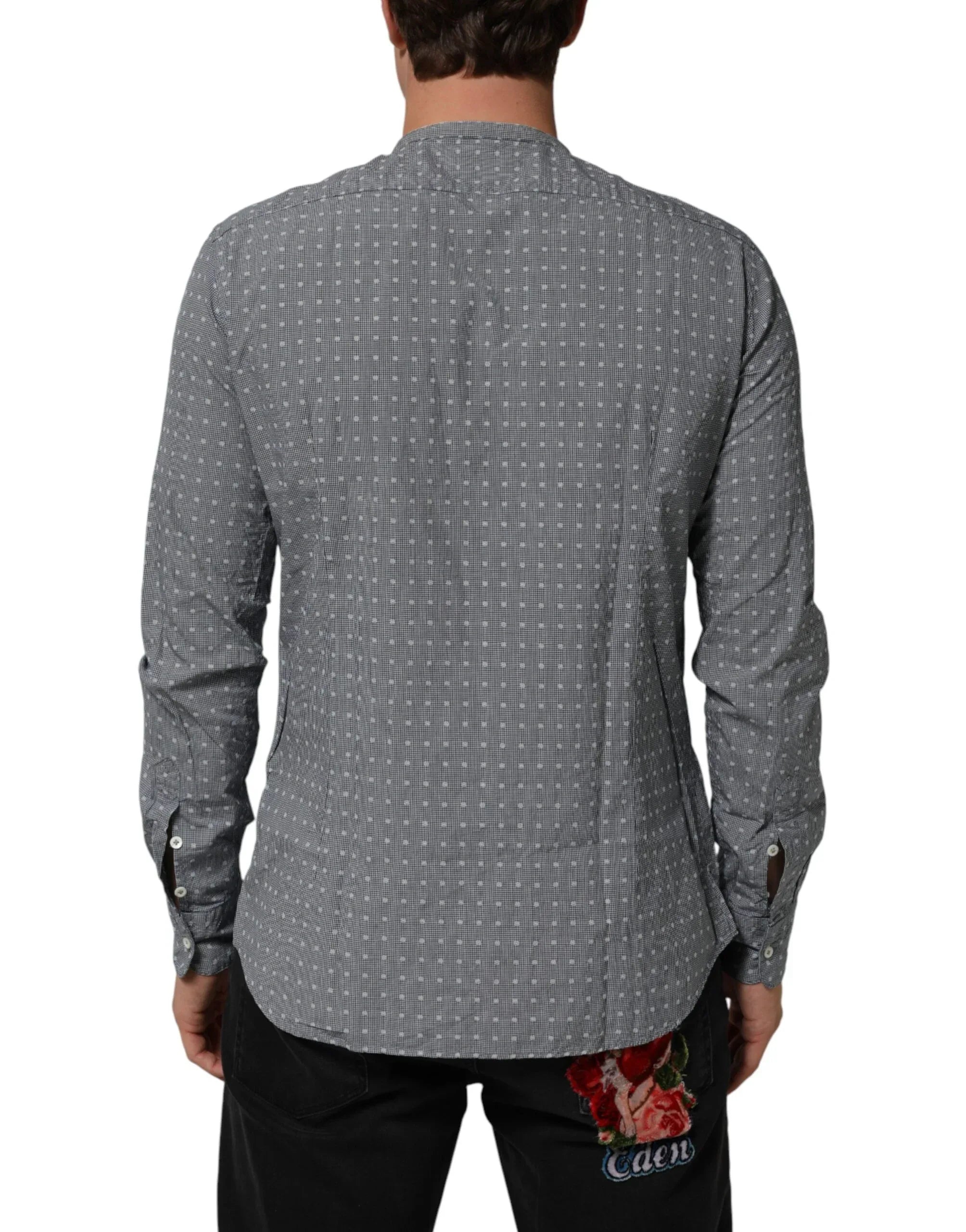AGLINI Gray Polka Dot Cotton Button Down Long Sleeves Shirt - Zeiniez