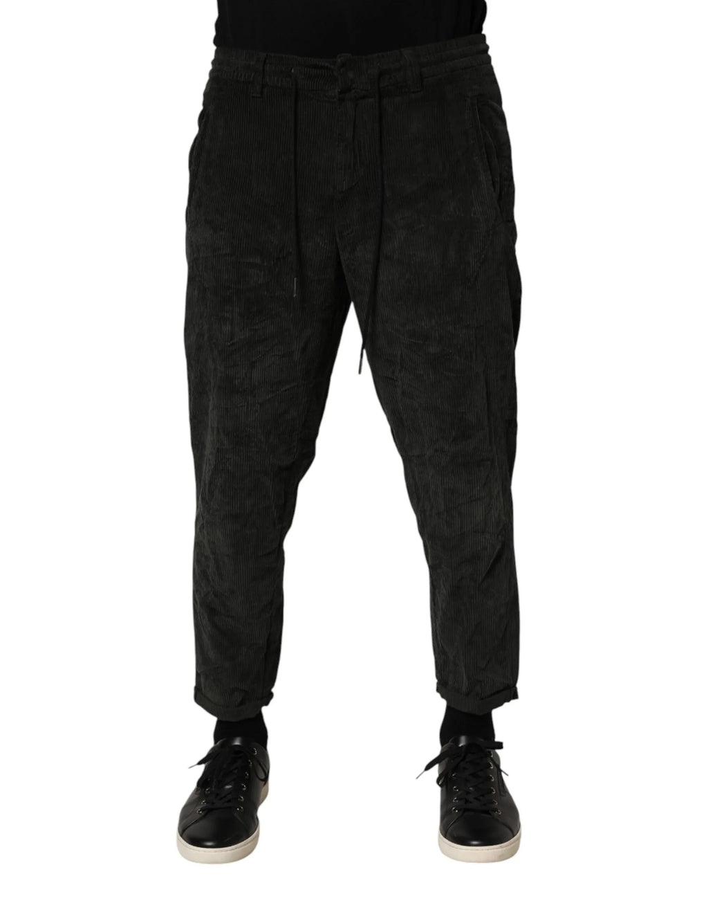 Dondup Black Mid Waist Cropped Corduroy Men Trouser Pants - Zeiniez