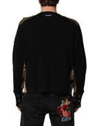 Dolce & Gabbana Black Patchwork Crew Neck Pullover Sweater - Zeiniez