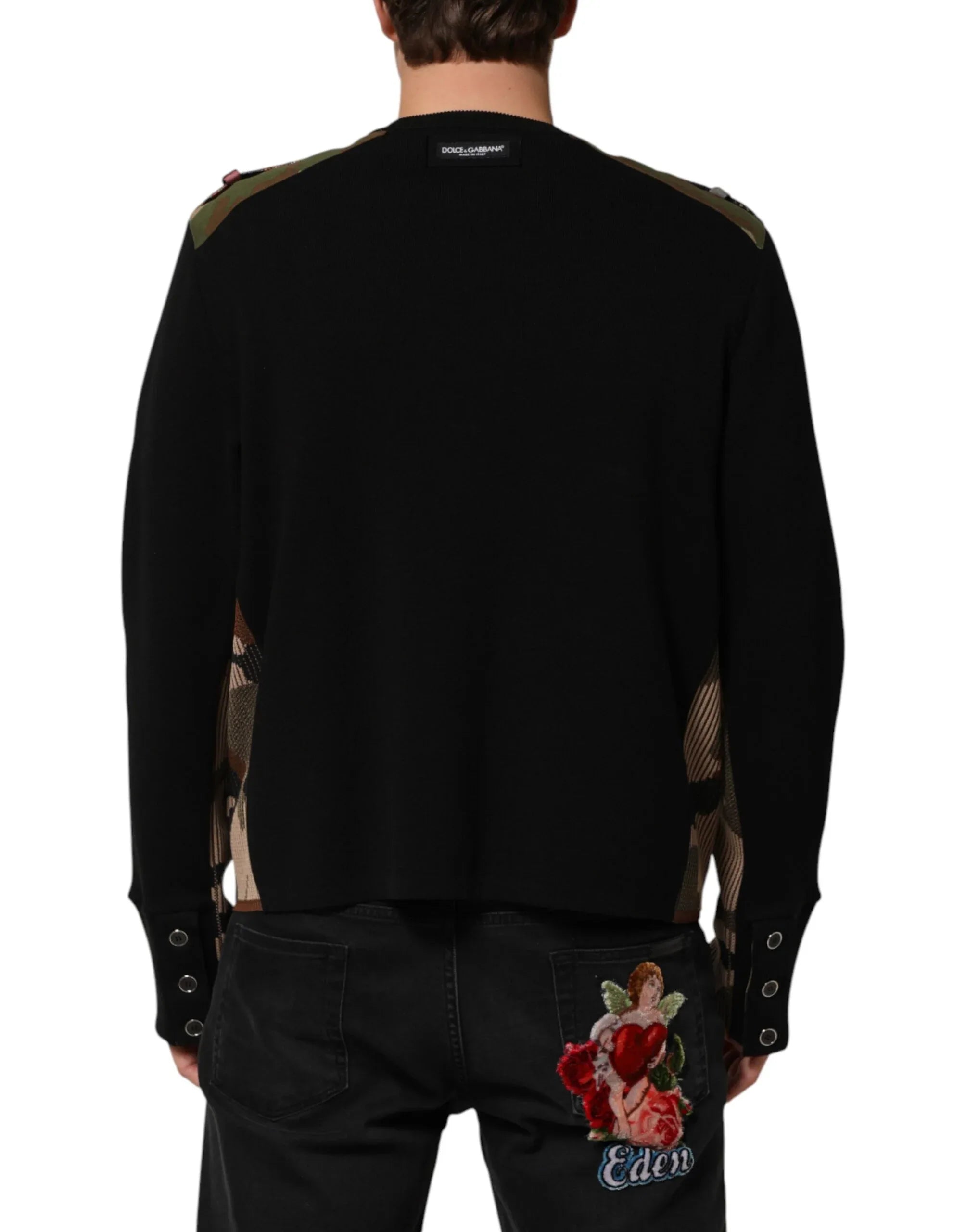 Dolce & Gabbana Black Patchwork Crew Neck Pullover Sweater - Zeiniez