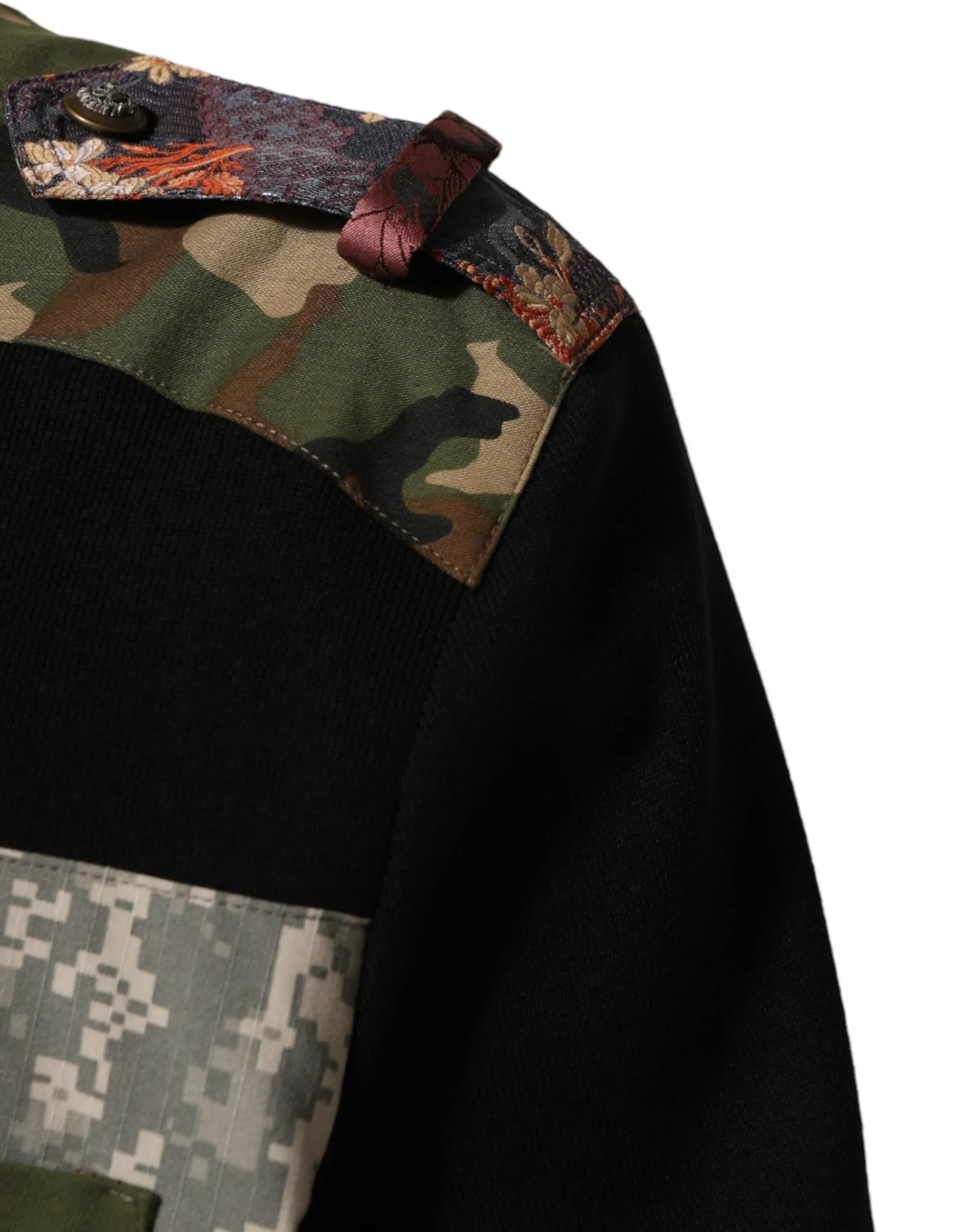 Dolce & Gabbana Black Patchwork Crew Neck Pullover Sweater - Zeiniez