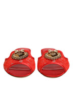 Dolce & Gabbana Red Devotion Lace Flats Slip On Sandals Shoes - Zeiniez