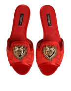 Dolce & Gabbana Red Devotion Lace Flats Slip On Sandals Shoes - Zeiniez