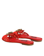 Dolce & Gabbana Red Devotion Lace Flats Slip On Sandals Shoes - Zeiniez